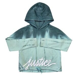 Justice Active Girls Teal Ombre Tie Dye Logo Pullover Hoodie Size 10 Lounge Cute